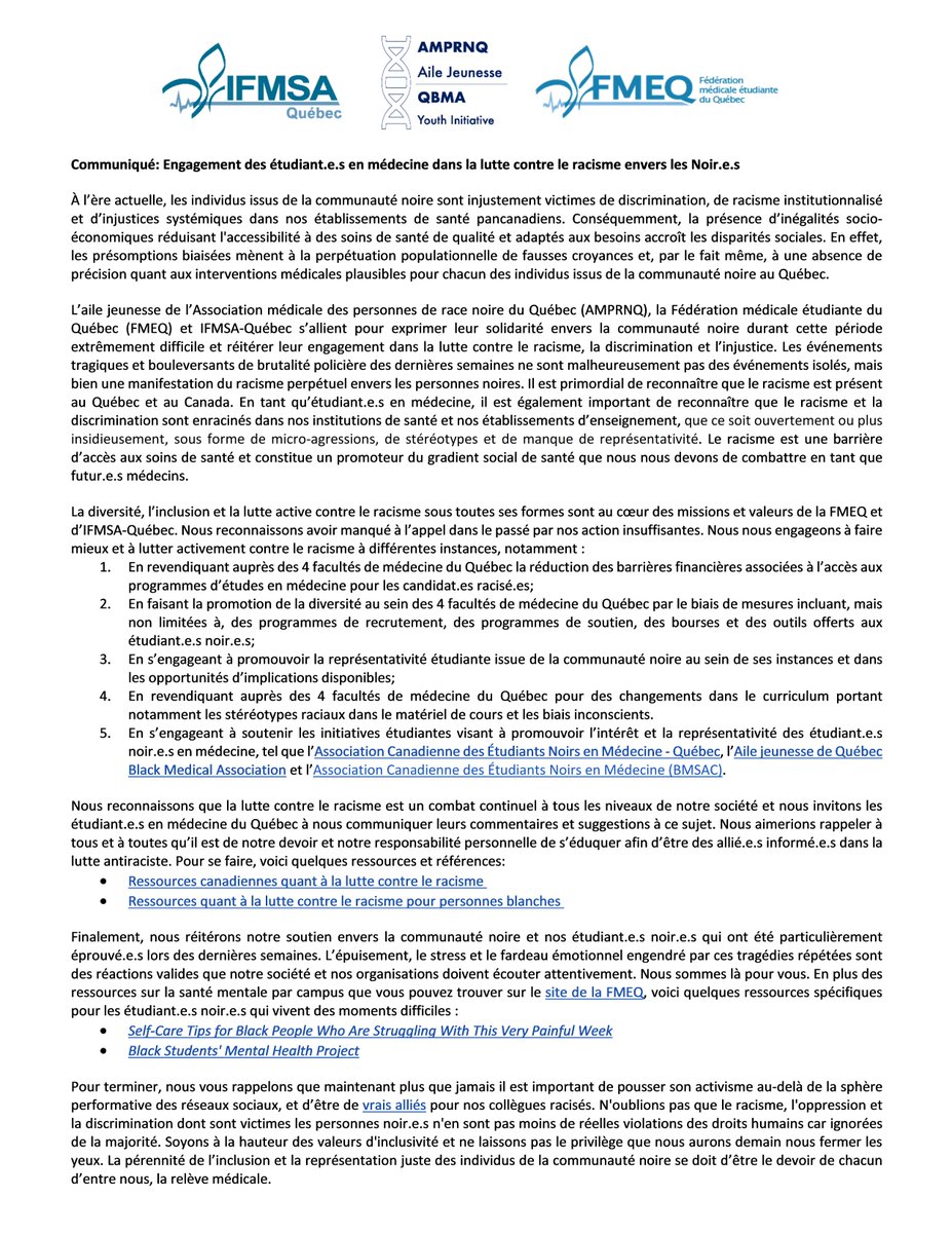 Quebec Black Medical Students’ Association tweet media
