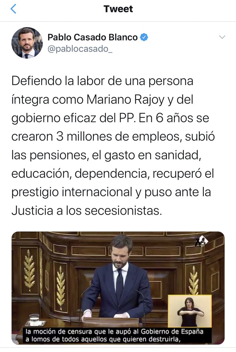 Hay que ser SINVERGÜENZA, <a href="/pablocasado_/">Pablo Casado Blanco</a>.
M.Rajoy debería estar preso. El PP destruyó empleo y creó esclavitud, vació la hucha de las pensiones, elevó la deuda pública por encima del 100% del PIB, recortó Sanidad, Educación y Dependencia y corrompió la Justicia
#PPilegalización