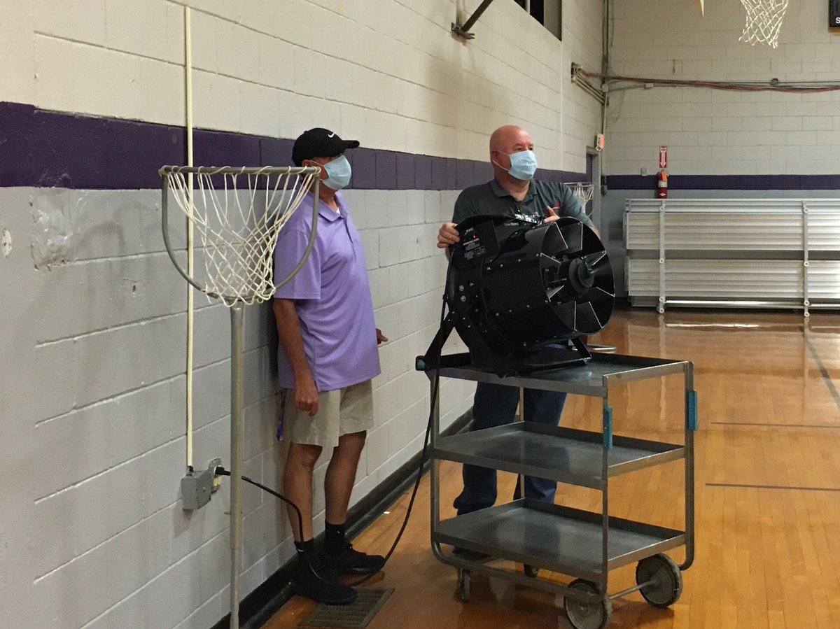 Lexington Principal, Norman Lovelady, got a demonstration of a disinfecting fogger from A.C. Innovations. What may come later this summer and next school year, the fogger disinfected the entire gym, about 5,400 square feet, in 5 minutes with natural Xtreme Bio Disinfectant brand.