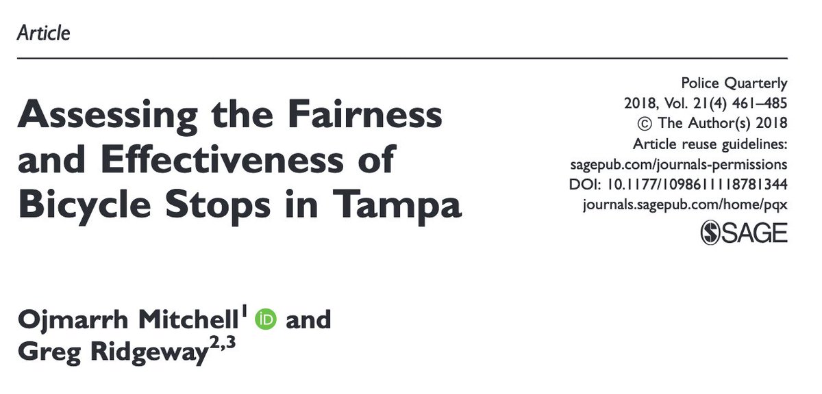 23/ "Our analyses indicate that the [Tampa] PD’s bicycle enforcement did not produce a community benefit in terms of crime reduction but did burden individual bicyclists, particularly Black bicyclists."