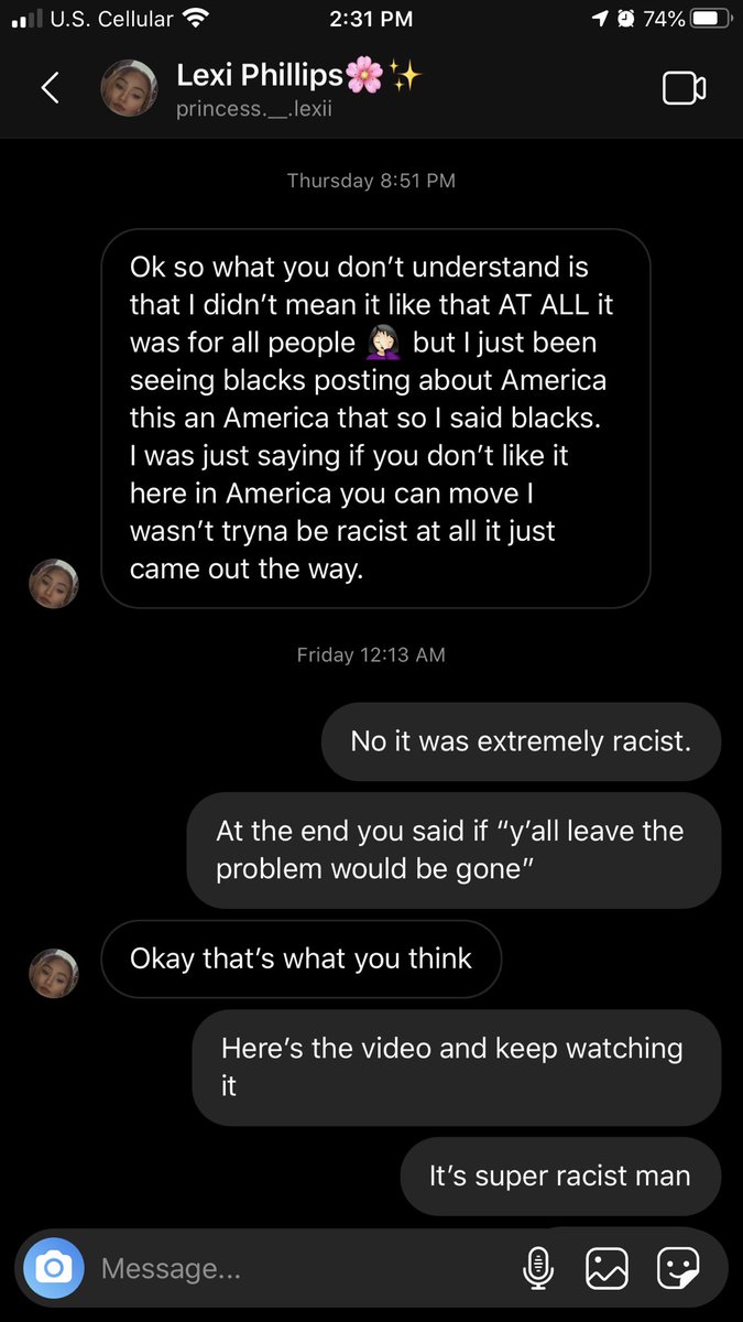 BrokenChicharon's tweet photo. These are not too old messages between me and her after calling her out, this was before the video blew up. Also I’ve heard she has deleted many accounts so take the other information I told you about her account with a grain of salt. https://t.co/QOkiHToF5r