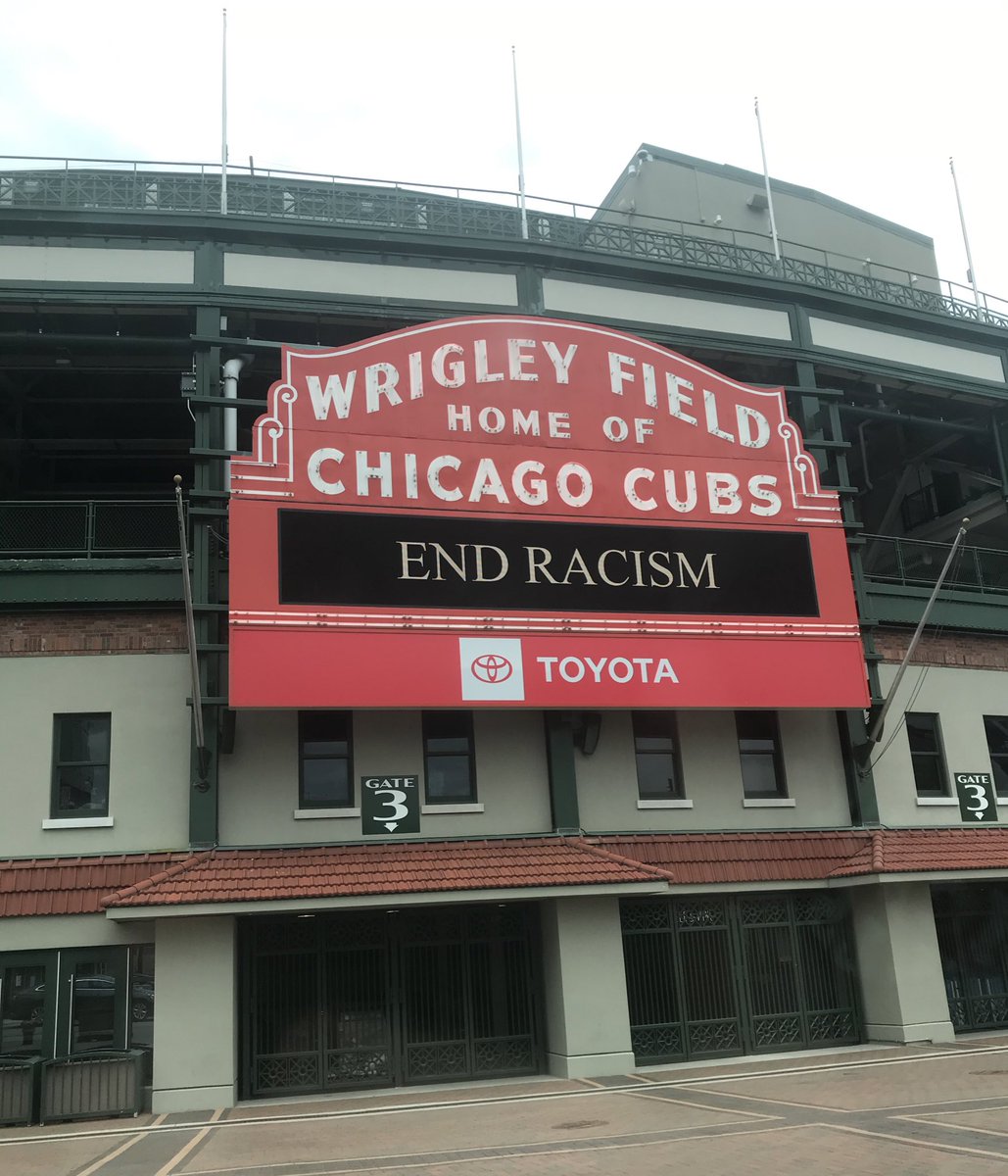 The Wrigley Field marquee has “End Racism” up for a second-straight day. <a href="/WGNNews/">WGN TV News</a>