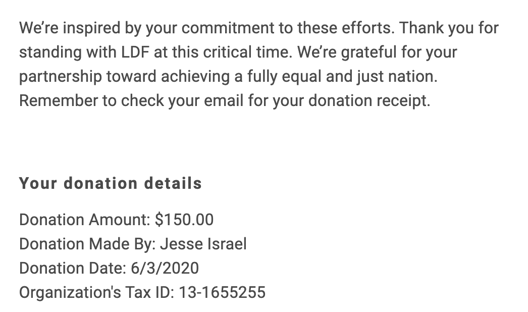 $150 for @NAACP_LDF to be matched by @mamoonha @jennylefcourt @saranormous @JLSearch <3