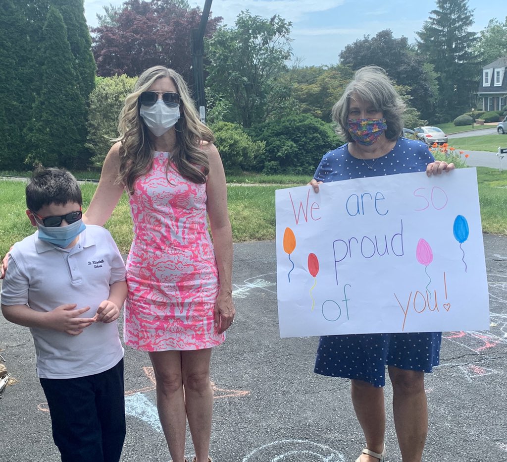 PKBurchick's tweet image. So proud of our little guy! Officially a kindergarten graduate 👨🏻‍🎓. After today’s Zoom graduation ceremony, his amazing teachers came to visit him to deliver his certificate and a basket of goodies! #StEsStrong #ProudParents @StEsRockville @rlburchick