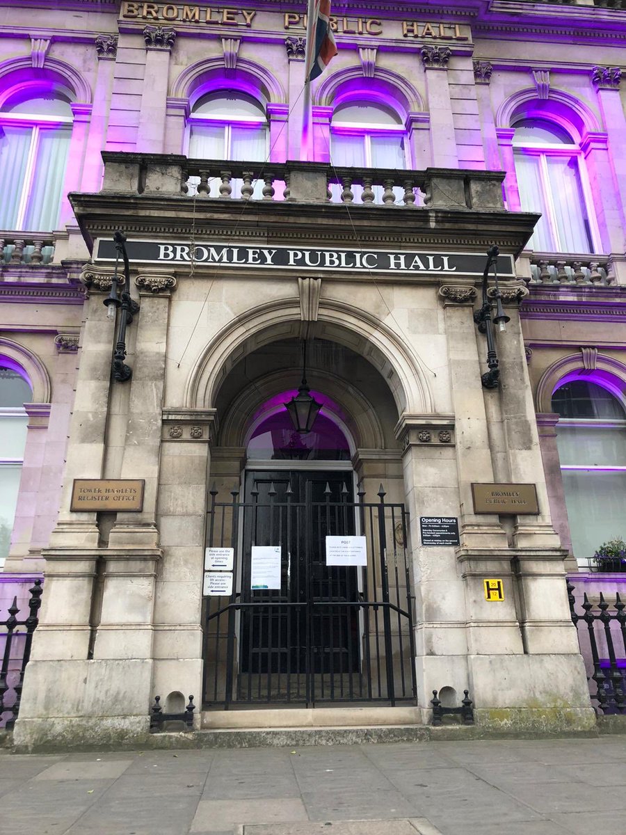 #towerhamletstogether has a history of challenging all forms of racism, discrimination, prejudice & injustice. Tonight, Bromley public hall is lit to show our solidarity. #GeorgeFloyd #blacklifematters @MayorJohnBiggs @TowerHamletsNow