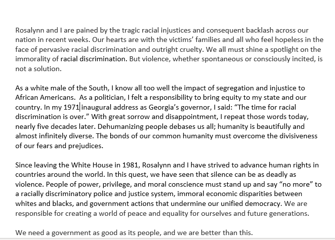 CarterCenter's tweet image. STATEMENT FROM FORMER U.S. PRESIDENT JIMMY CARTER

(corrected)

cartercenter.org/news/pr/2020/s…