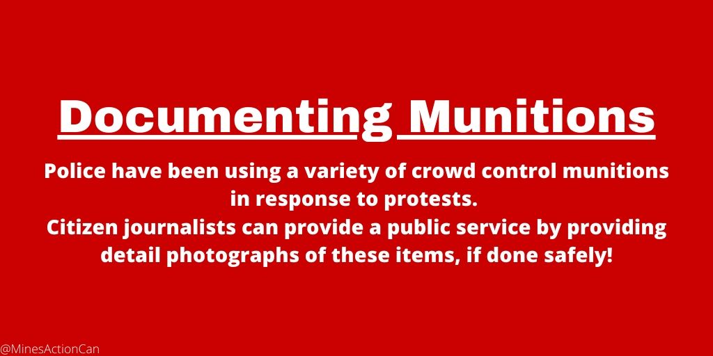 MinesActionCan's tweet image. Help document what sorts of tear gas, stun grenades etc are being #usedonprotests! Learn more here: minesactioncanada.org/reforblm
#Protestsafety #blacklivesmatter
