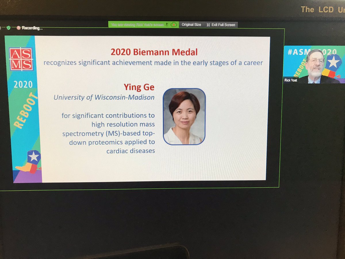 LingjunLi2's tweet image. Huge congratulations to my great friend and colleague @yingge2121 for an amazing and inspiring Biemann award lecture!!!👍👍🌹🌹So proud of you! @Ge_Lab_UW @asmsnews #ASMS2020