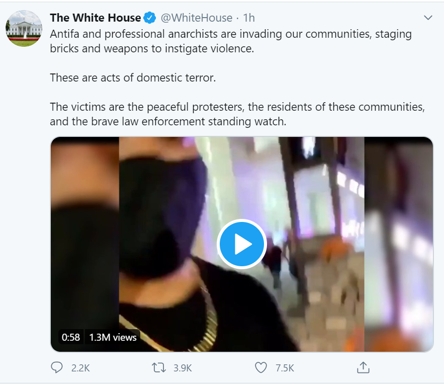 ddale8's tweet image. The White House posted a video it said shows that "Antifa and professional anarchists" are staging bricks...

...but one of the clips it included was of a synagogue's rock security barrier. The synagogue had already debunked this nonsense.

H/t @Yair_Rosenberg @GabeRamirez