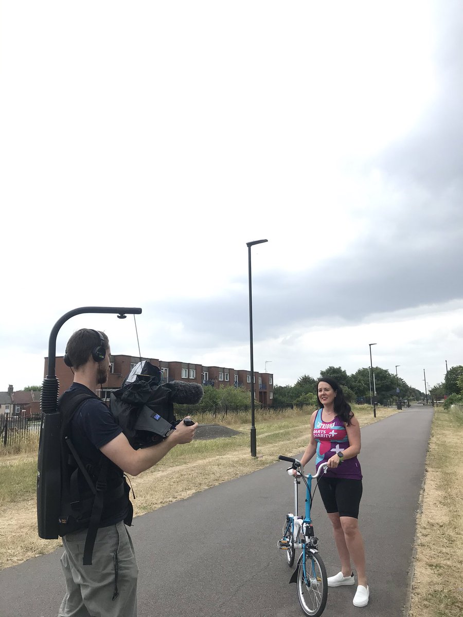 CatrionaRowland's tweet photo. Today ‘interviewed by Brompton for the Wheels For Heroes initiative’ @Wheels4Heroes #WheelsForHeroes - some excitement &amp; did not rain ☔️ too much on #Greenway - thanks @BromptonHire @BromptonBicycle for the opportunity to be involved. Even the #Cukoo was 🎶 https://t.co/G9YJyy6swE