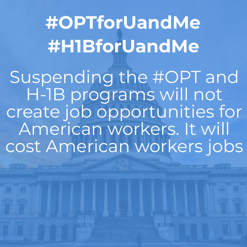 RitwikGrover's tweet photo. @WhiteHouse suspending the #OPT and #H1B programs will not create job opportunities for American workers. It will cost American workers jobs #OPTandH1BforUandMe #OPTforUandMe #H1BforUandMe #NAGPS4U https://t.co/ygIwPGQWAh