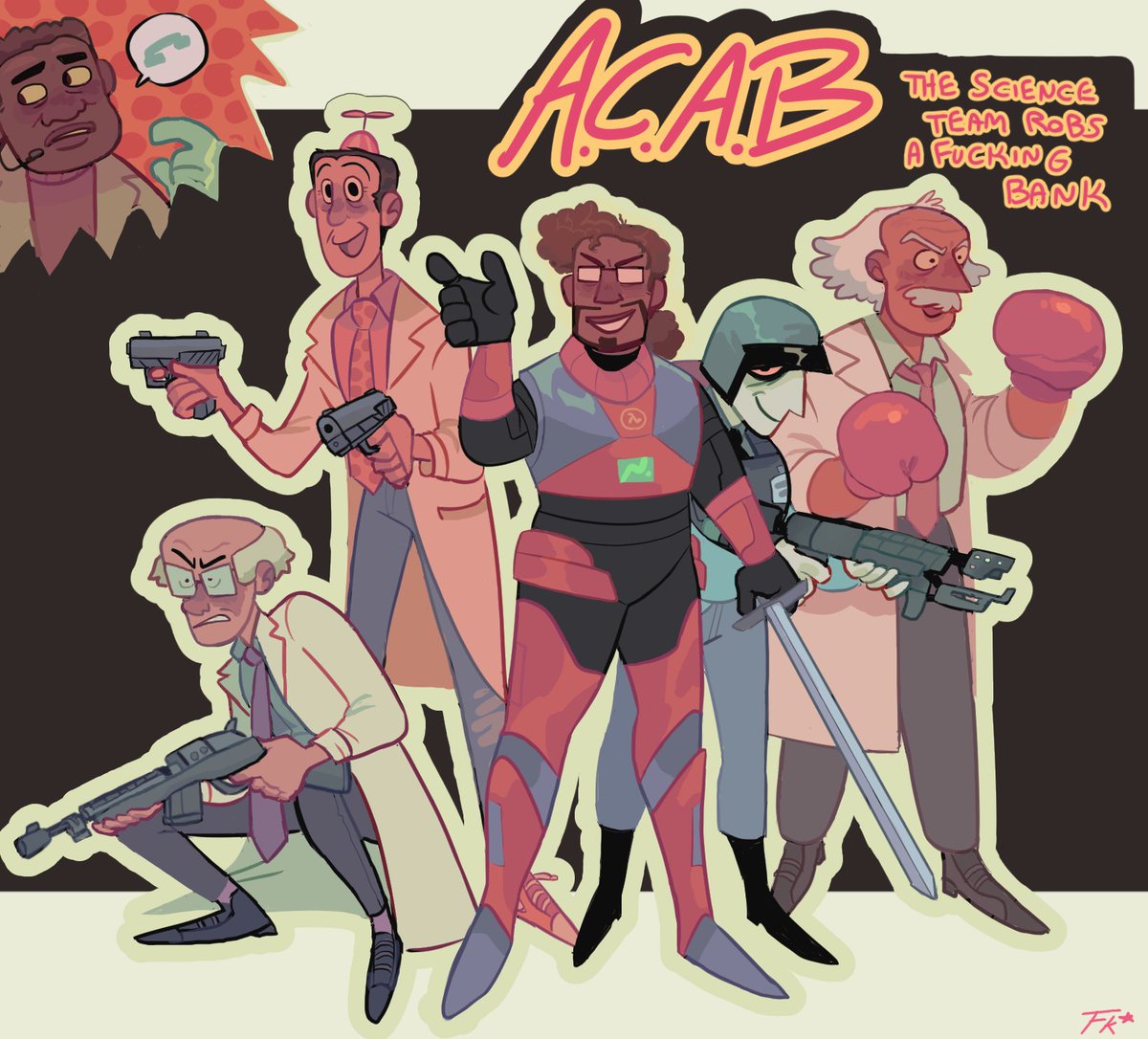 abyssalzones's tweet photo. have to post this Now since ive been working on it since the payday 2 AI stream but heres those funky science men https://t.co/q0sEXRePpn