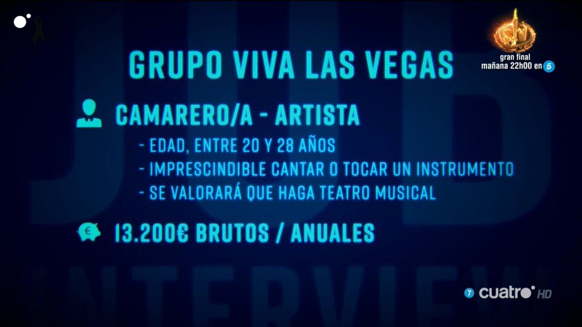 El grupo Viva las Vegas busca a un camarero - artista de edad de entre 20 y 28 años #JobInterview mdia.st/directo4