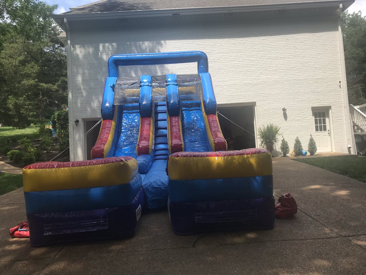 Time for some #waterslide fun with this awesome double lane #inflatable slide. #bouncehouse #nashville #franklintn #brentwoodtn