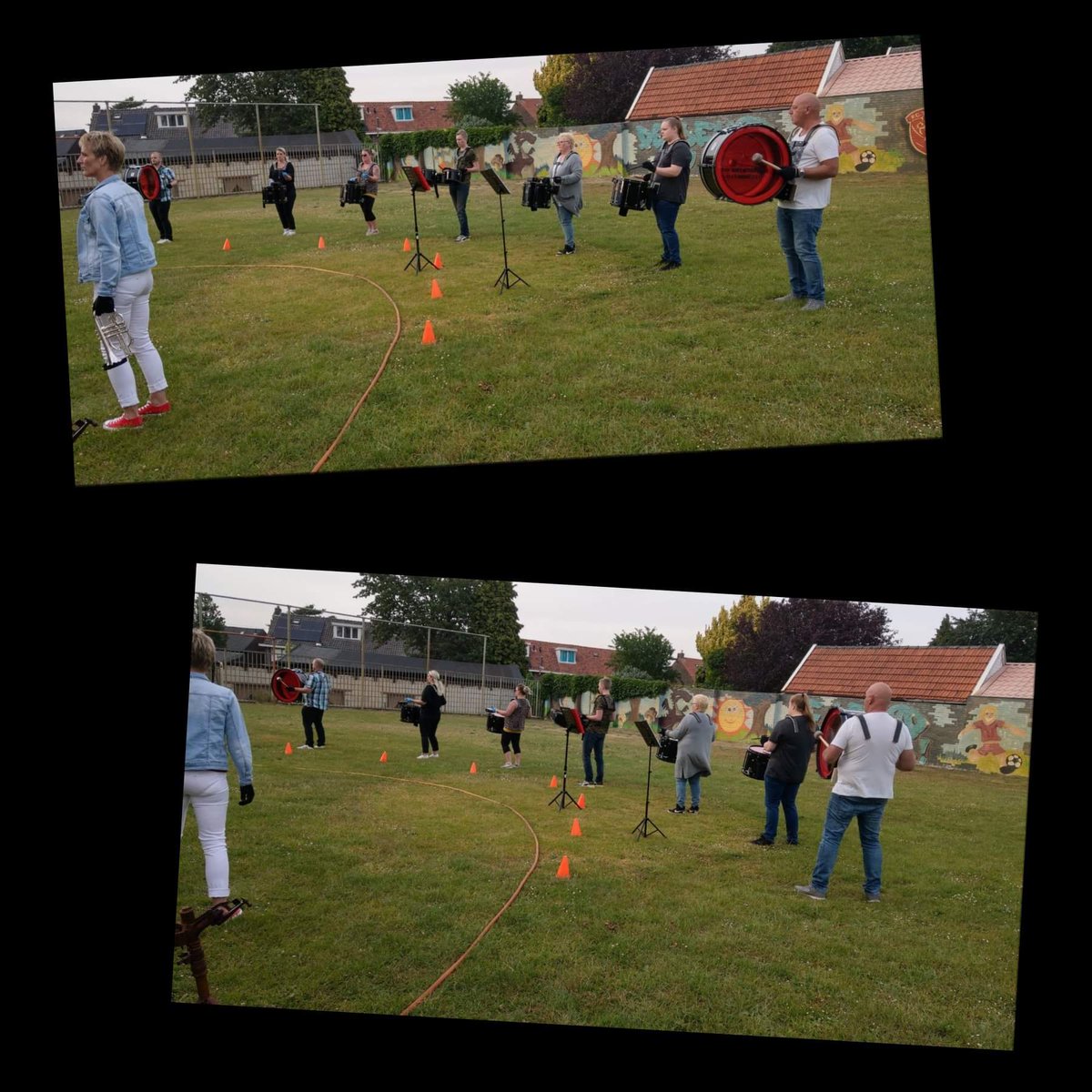 DrumHengelo's tweet photo. En vanavond hebben ook wij voor het eerst weer mogen repeteren! Niet compleet in de bezetting, maar wel weer samen.
Buiten, met toestemming, volgens protocol. Op 1.5 meter voor het slagwerk, op 2 meter voor de blazers.

Erg onwennig maar wat was het heerlijk!!! https://t.co/UI7Wz6TxWa