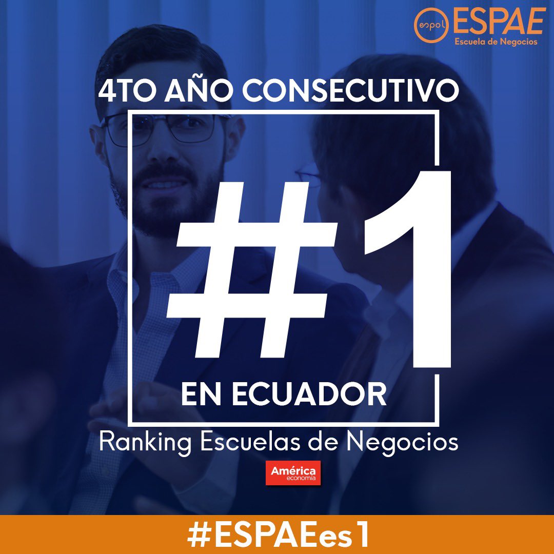 espae's tweet photo. ESPAE es la escuela de negocios #1 del país por 4to año consecutivo y escaló a la posición #13 en Latinoamerica según ranking de @americaeconomia. Felicitamos a toda la comunidad @espae por este gran logro. Mira el ranking completo aquí https://t.co/8MRIMyU5CK  
#ESPAEes1 https://t.co/B9EsXQ02jY