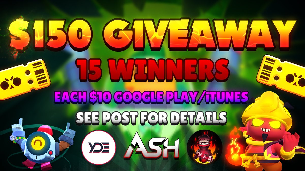 Code: AshBS (@ashclashyt) on Twitter photo $πππ ππ’π―πππ°ππ²! π€©
(15 winners - each $10 Gift Cards or Paypal)
To Enter:
- π
π¨π₯π₯π¨π° <a href="/AshClashYT/">Code: AshBS</a> and <a href="/GuilleVGX/">GuilleVGX</a> and <a href="/YdeGaming/">Yde</a>
- ππππ°πππ and ππ’π€π this tweet π
- πππ 2 Friends π§βπ€βπ§
Winners will be announced in 7 days! Good luck! #BrawlStars $πππ ππ’π―πππ°ππ²! π€©
(15 winners - each $10 Gift Cards or Paypal)
To Enter:
- π
π¨π₯π₯π¨π° <a href="/AshClashYT/">Code: AshBS</a> and <a href="/GuilleVGX/">GuilleVGX</a> and <a href="/YdeGaming/">Yde</a>
- ππππ°πππ and ππ’π€π this tweet π
- πππ 2 Friends π§βπ€βπ§
Winners will be announced in 7 days! Good luck! #BrawlStars