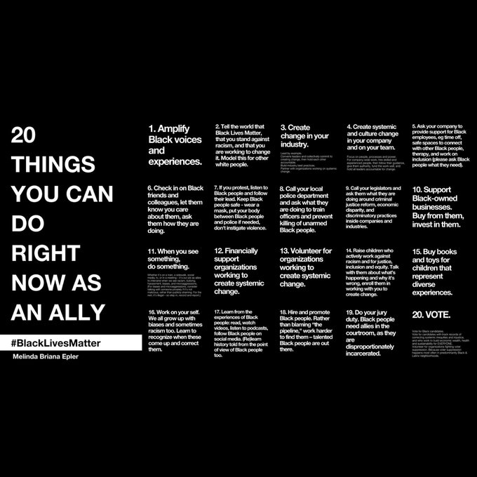 20 ways to be an active ally - I found this list to be very informative : ) https://t.co/1TzsbEw0tI