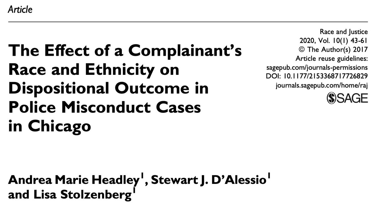 29/ "Black and Hispanic complainants are much less likely to have their allegations of police misconduct sustained. Black complainants are 4.2 times more likely that their misconduct allegation will culminate in the exoneration of the police officer."