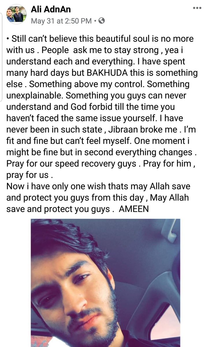 Akachakzai757's tweet photo. Words from heart for his loving one i can feel it,coz i have a brother and i am this much close to him.
No more words😢😭
#justiceforjibran https://t.co/i0XD38i1mu