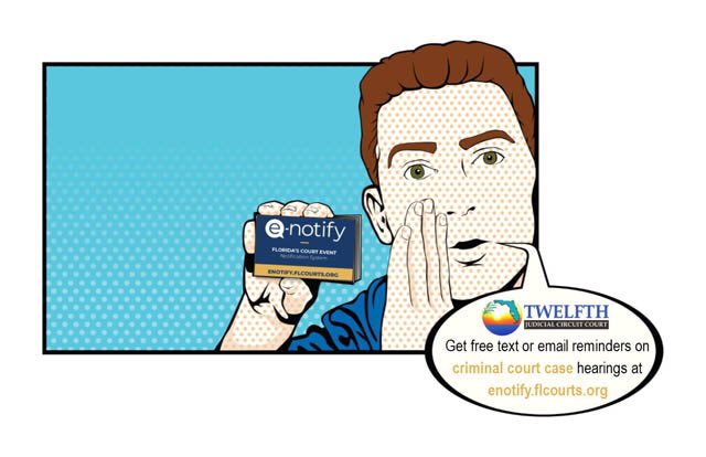 12CircuitFL's tweet image. There are no live, in-person county court arraignments in Bradenton, Sarasota or Venice through June 12. Contact the Clerk for your next hearing date. Or sign up for #eNotify at enotify.flcourts.org #12circuitFL