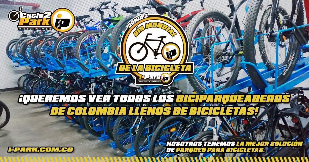 iParkColombia's tweet photo. Feliz día mundial de la bicicleta!!🚲🚲🚲 ¡¡Queremos ver todos los biciparqueaderos de Colombia llenos de bicicletas!!
Nosotros tenemos la mejor solución de parqueo para bicicletas.
https://t.co/t6I3P0PQMe
#iPark #cycle2park #parqueo #bici #parking #biciparqueadero #covid_19 https://t.co/YLekfDbOfP