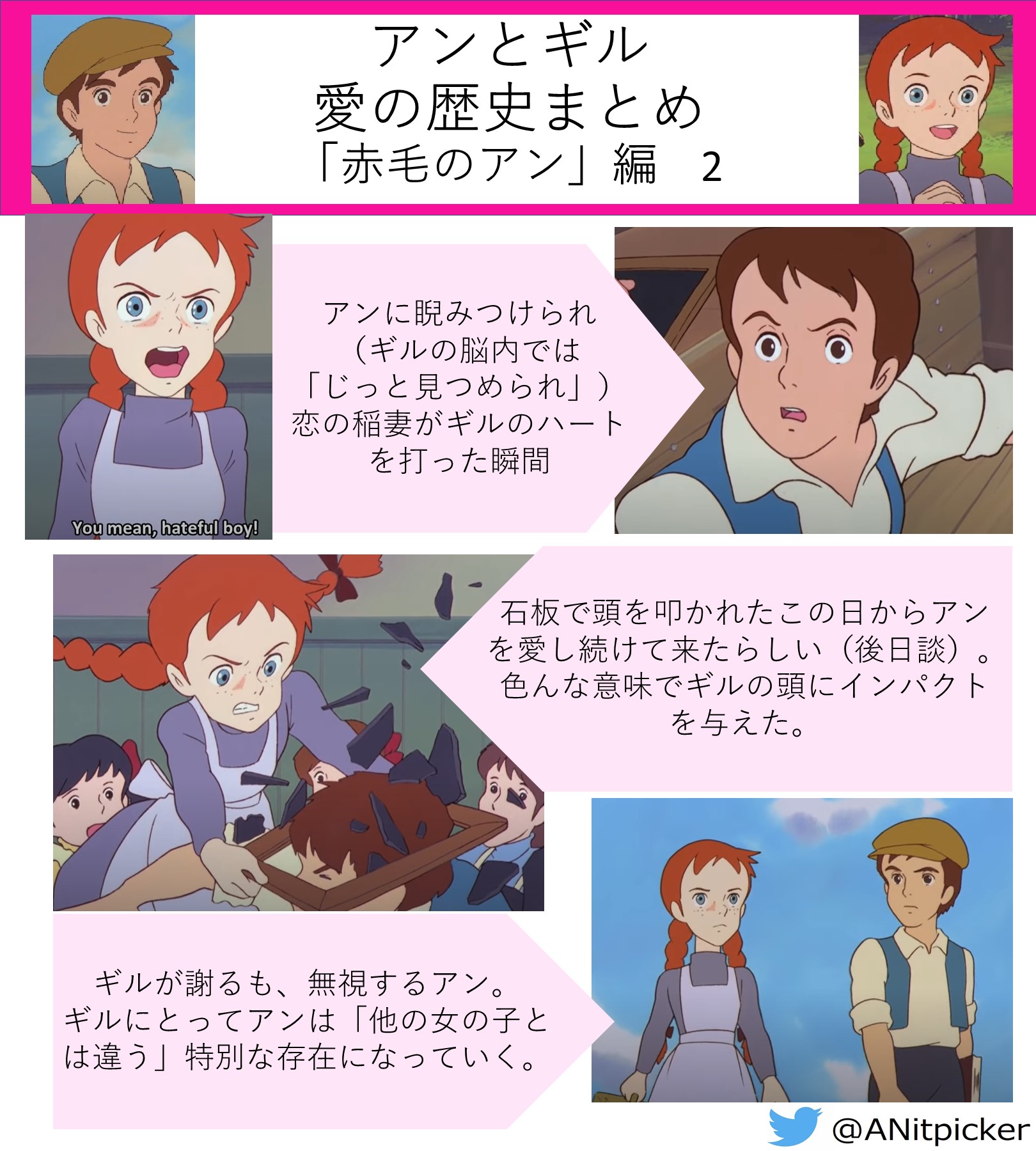 Dr Kaymi Anne Of Green Gables Nitpicker S Club 赤毛のアン は色んな楽しみ方の軸があるのが大きな魅力 アンとギルの恋の進展を拾って読んでいくのが面白すぎるので まとめ 1 7 作ってみた この二人 最初からお互いへの吸引力が半端ない