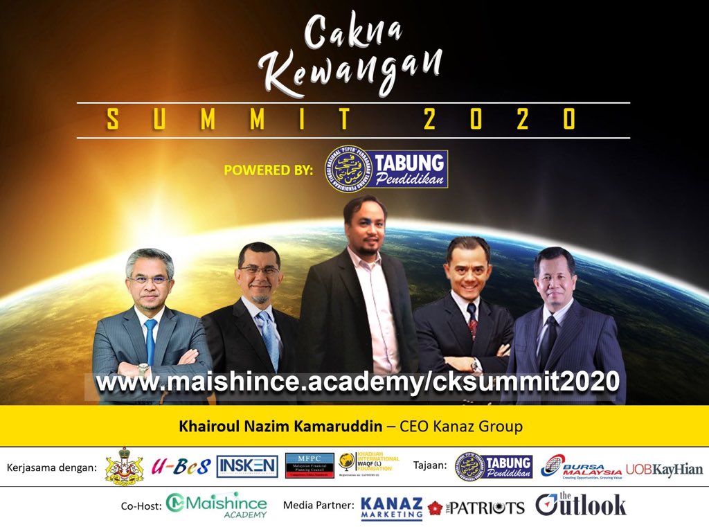 Jom sertai program Cakna Kewangan Summit 2020 yang menggabungkan 27 speaker yang hebat-hebat dalam bidang kewangan. 
Daftar PERCUMA sahaja di
maishince.academy/cksummit2020/