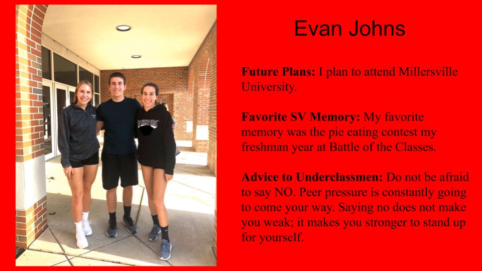 class_sv's tweet photo. Our next senior is Evan Johns. Congratulations and good luck, Evan! https://t.co/vKb3Tqvh3B