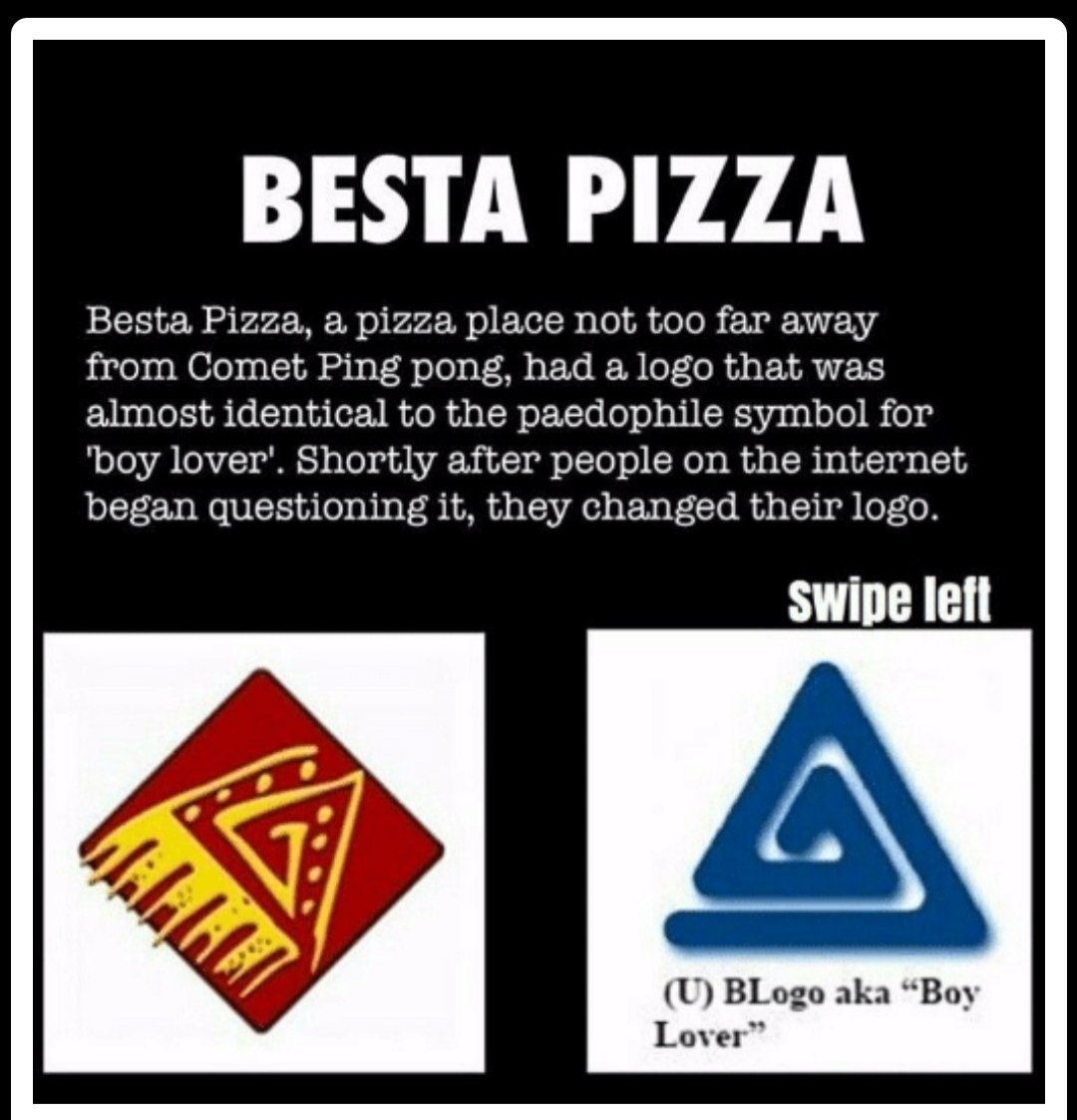 DomDasThreads's tweet photo. 14) Muitos já ouviram falar no escândalo do #PizzaGate, mas não conheciam o logotipo da Besta Pizza, a pizzaria que servia de fachada para o tráfico sexual de menores de idade com celebridades americanas.
Sim, Besta Pizza....
⬇️ https://t.co/QrIa6itr2Z
