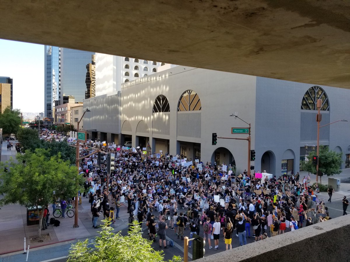 Mohrgears's tweet photo. I had to get up top and show how this march is going strong. #BlackLivesMatter
#NoJustice
#NoPeace
#DefundThePolice
#AZProtest https://t.co/8NGm9YRHmk