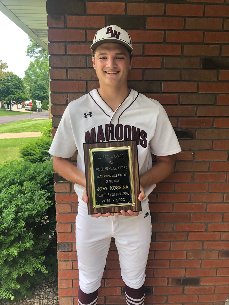 Congratulations to Joey Kossina @jkossina19 on receiving the F.J Friedli & Roger Mueller Outstanding Male Athlete of the Year Award for 2019/20!!! @BWestAthletics @MaroonWay201
