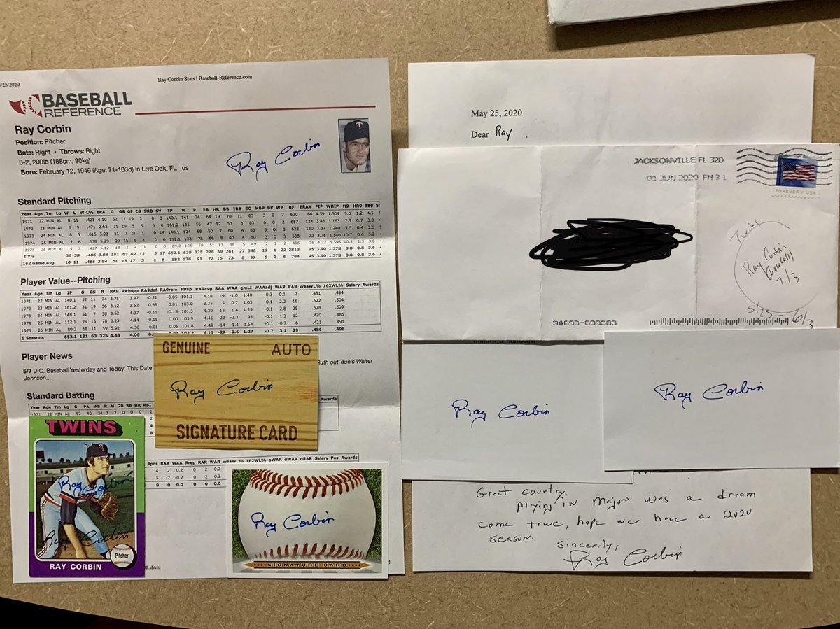 memorabiliaddy's tweet photo. #RayCorbin #baseball @MLB @MLBONFOX @MLBPAA @Twins #TTM #Memorabilia #Autograph #Autographs #AutographCollector #AutographCollection #GreatGuy #ThankYou #TTMSuccess #TTMAutographs #MailDay https://t.co/SSueaHUTl3