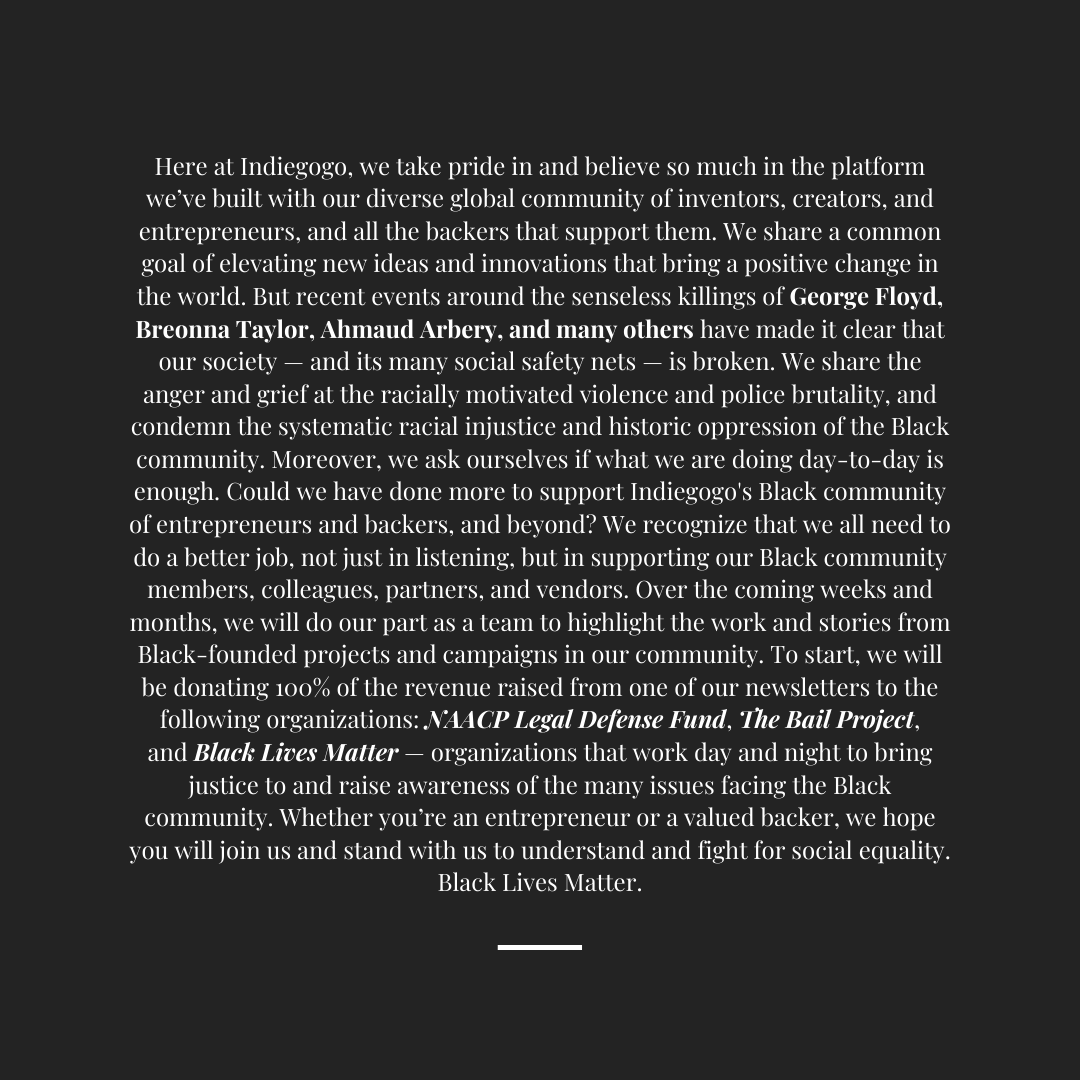 Indiegogo's tweet photo. Black Lives Matter. https://t.co/uto5KiIk44