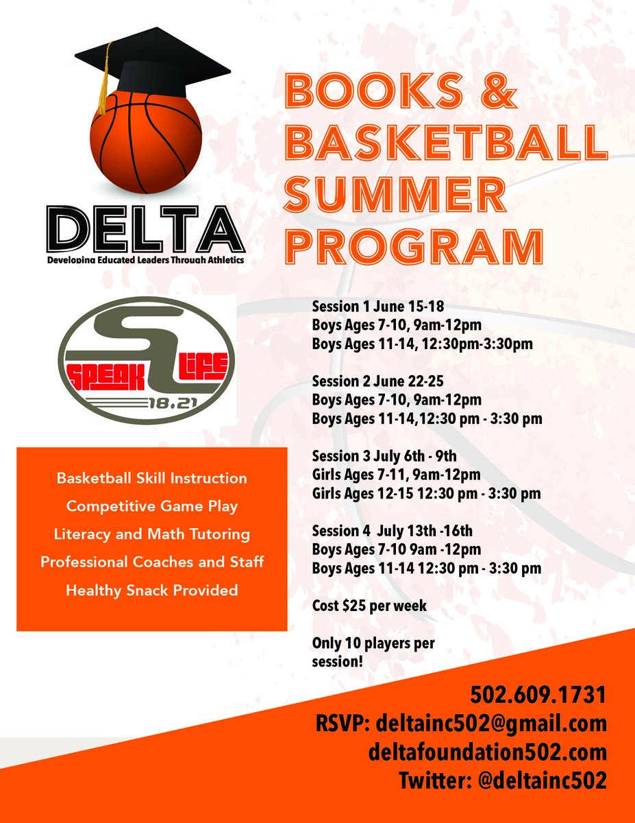 We're happy to announce that our 2nd annual Books and Basketball Summer camp will still go on this summer! Things will look different but we can promise the kids will get quality basketball and academic instruction in a safe but FUN environment. Rsvp to Deltainc502@gmail.com