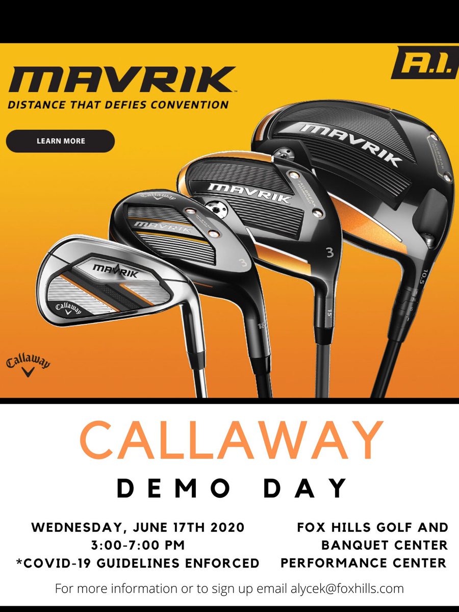 Alyce Krumm (@ae_krumm) on Twitter photo 🚨⛳️Callaway Demo Day🚨⛳️
Come out to <a href="/FoxHillsGolf/">Fox Hills Golf</a> June 17th from 3-7pm to demo and purchase all of Callaway’s new products!
Email me at alycek@foxhills.com for more information or to register!
*COVID-19 guidelines will be enforced* 🚨⛳️Callaway Demo Day🚨⛳️
Come out to <a href="/FoxHillsGolf/">Fox Hills Golf</a> June 17th from 3-7pm to demo and purchase all of Callaway’s new products!
Email me at alycek@foxhills.com for more information or to register!
*COVID-19 guidelines will be enforced*