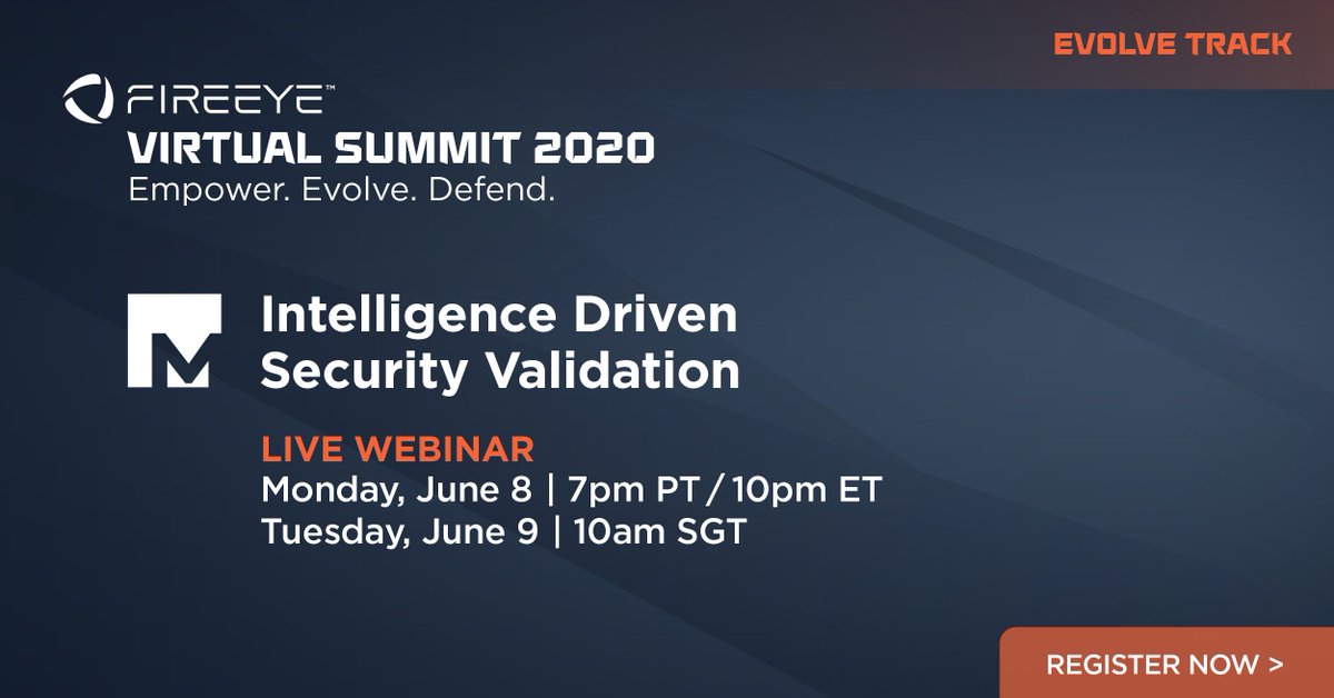 Mandiant's tweet photo. Validate &amp; consolidate your existing security tools through our #SecurityValidation.

Learn how you can integrate and operationalize #threatintel into your approach during this webinar at #FireEyeVirtualSummit: https://t.co/83BbRUmJL4 https://t.co/Slo8S2wq25