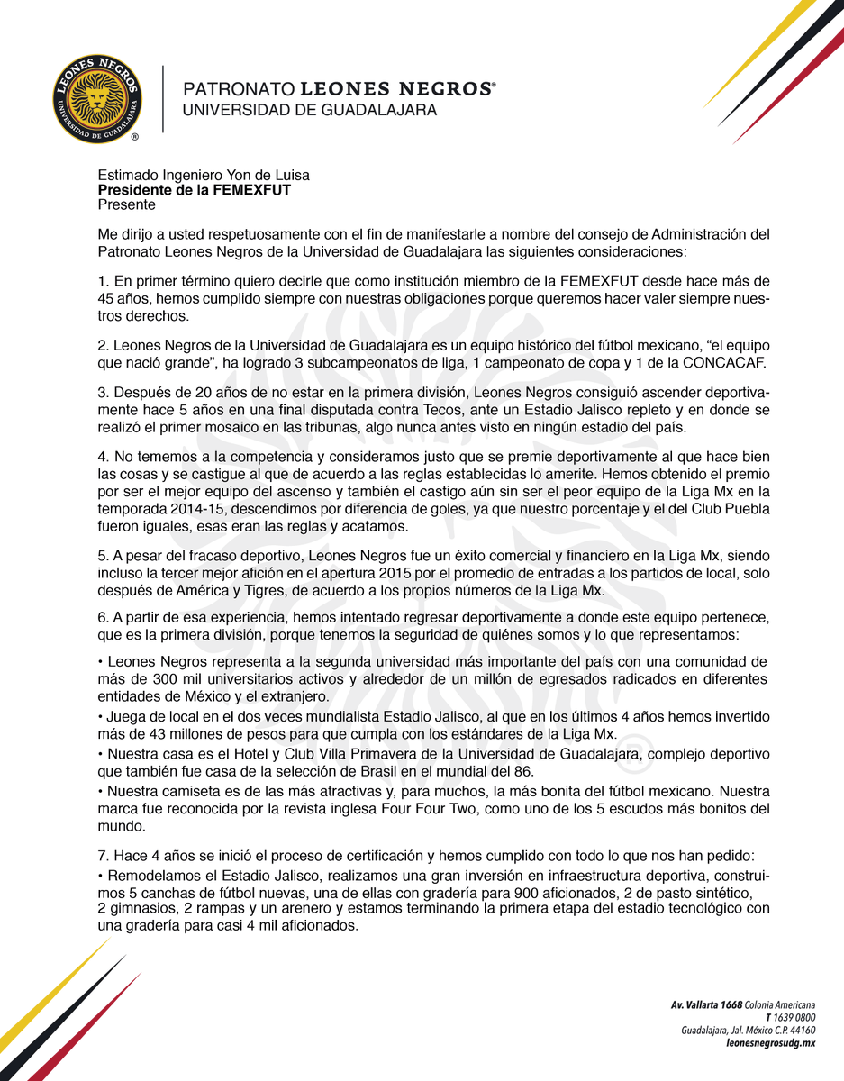 AlbCastellanos's tweet photo. Carta dirigida al Presidente de la @FMF, Yon De Luisa, @LigaBBVAMX y @AscensoBBVAMX https://t.co/ro4YKSLxWj