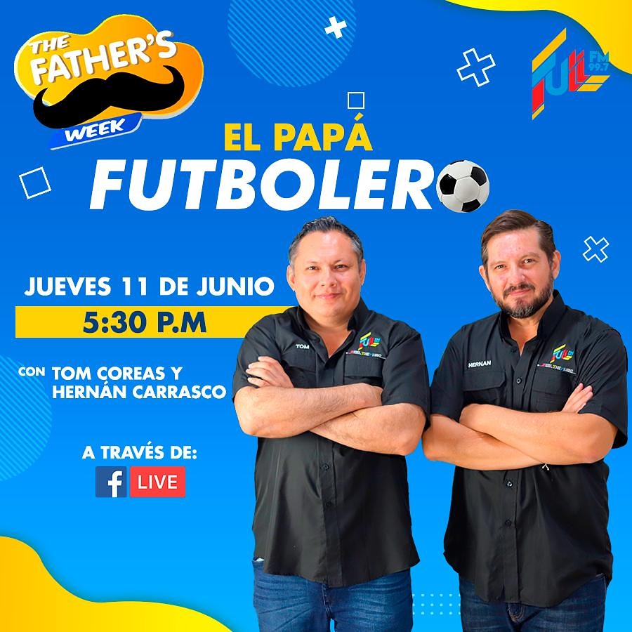 Se acerca el Día del Padre y podrás participar en la trivia del "Papá Futbolero" para ganar $20 de gasolina! ⛽️ Acompaña a Tom Coreas y Hernán Carrasco este Jueves 11 de Junio en el Facebook Live de Full FM para participar! ⚽️ #LosFutboleros