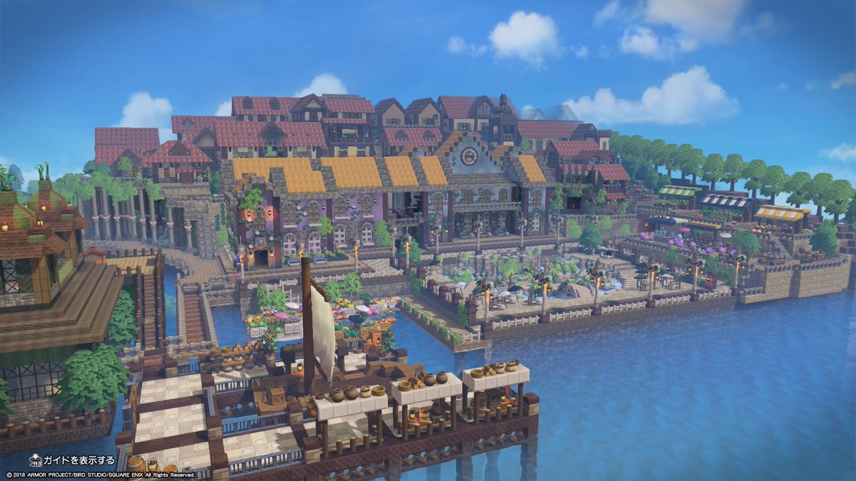 Donguri 船着場をリニューアルしました 水上マーケットのようなものや噴水公園などを作ってみた ちょっと開放的な港になった気がします Dqb2 T Co Lhbwkvibsd Twitter