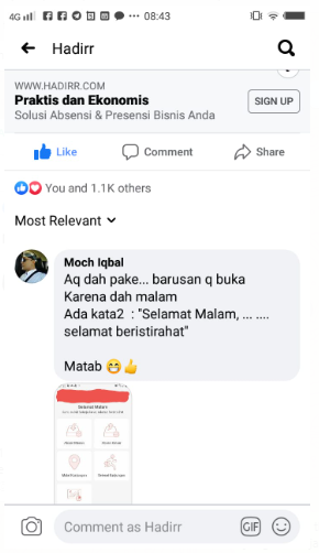 RMahilda's tweet photo. Pagi-pagi dapat mention dari ibu founder, beliau share screenshots komentar salah satu user di fanpage post Hadirr.
Feedback postif dari user adalah salah satu yang bisa merepresentasikan jawaban dari "Apa sih sukanya menjadi UX Writer?"
#LittleThingsThatMatters https://t.co/9LIm7foQls