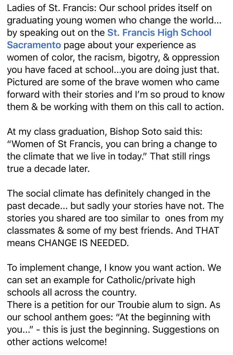 FrancesWangTV's tweet photo. Proud to be a St. Francis High School alum BECAUSE of the women who are there and have graduated from there. 

My fellow @SFHSTroubies alums, please read the stories on the school IG page &amp; please sign this petition -> https://t.co/IsbT0cFxwA https://t.co/LHotEsWMIo