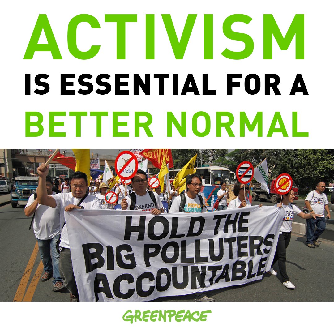Greenpeace's tweet photo. Activism is NOT a crime. It is what connects our individual efforts, so that with our collective power, we can ensure good governance which prioritises the well-being of the environment and the people. 
#buildbackbetter ✊🏾✊✊🏿✊🏽✊🏼✊🏻 https://t.co/PM0OPvaFOP