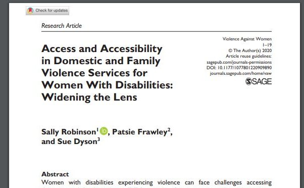Sally Robinson (@salrob310) on Twitter photo Here's a new paper from me, <a href="/patsie_f/">Patsie Frawley</a> and @sdyson3460. Access & accessibility of domestic & family violence services to women with disability.
Pls DM me for a copy.
<a href="/ANROWS/">ANROWS</a> <a href="/AWAVA_women/">AWAVA</a> <a href="/Jen_Hargrave/">Jen Hargrave</a> <a href="/WWDA_AU/">WWDA</a> @WDVtweet <a href="/DVSW_Unimelb/">DVSW UniMelb</a> <a href="/1800RESPECT/">1800RESPECT</a>
journals.sagepub.com/eprint/H2KZRXZ… Here's a new paper from me, <a href="/patsie_f/">Patsie Frawley</a> and @sdyson3460. Access & accessibility of domestic & family violence services to women with disability.
Pls DM me for a copy.
<a href="/ANROWS/">ANROWS</a> <a href="/AWAVA_women/">AWAVA</a> <a href="/Jen_Hargrave/">Jen Hargrave</a> <a href="/WWDA_AU/">WWDA</a> @WDVtweet <a href="/DVSW_Unimelb/">DVSW UniMelb</a> <a href="/1800RESPECT/">1800RESPECT</a>
journals.sagepub.com/eprint/H2KZRXZ…