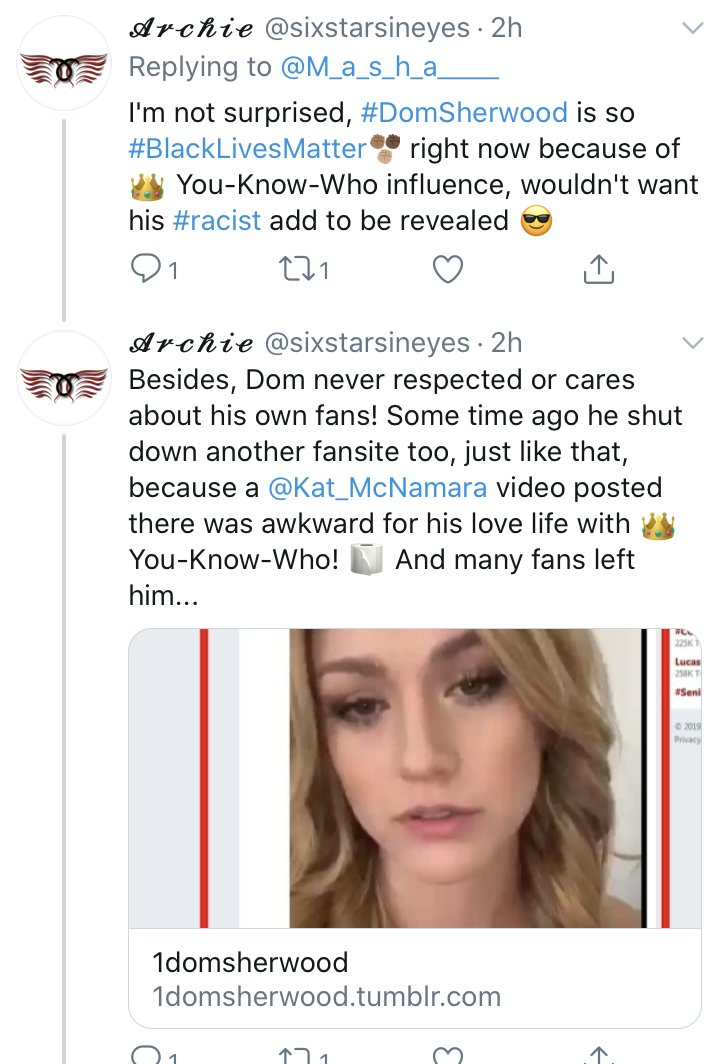 Update: once again these people are trying to spread the lie that started this whole mess, that Dom was responsible for getting that "fansite" supsended for a while last year.(And apparently Archie has now taken the slandering to their main account without the _ at the end)