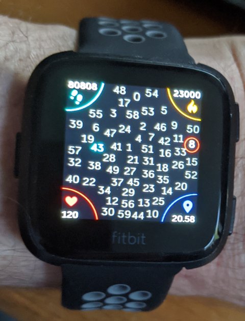 nevraw's tweet photo. 'Numbers' coming soon on #FitbitVersa, #FitbitVersaLite, #FitbitVersa2 &amp; #FitbitIonic.   Previous on Pebble.  Time: 8:43.  Info at corners will be more realistic if you use it! #made4fitbit https://t.co/LJhW8b68pk