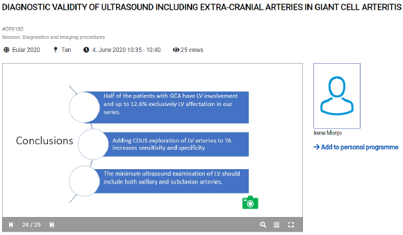 I find this work of very great interest for those interested in ultrasound of GCA: adding the assessment of the subclavian arteries to the recommended temporal and axillary arteries, increases both the sensitivity and specificity of the examination!