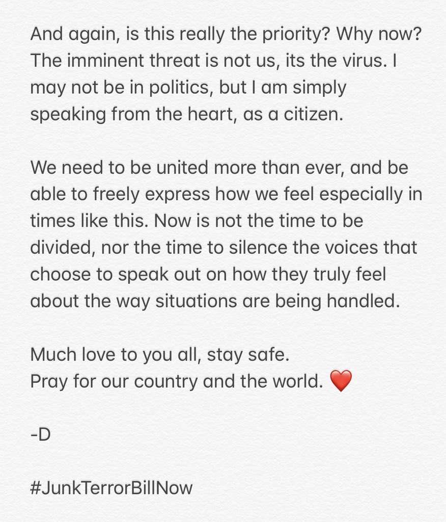donnypangilinan's tweet photo. #JUNKTERRORBILLNOW https://t.co/ckW1wkaiab