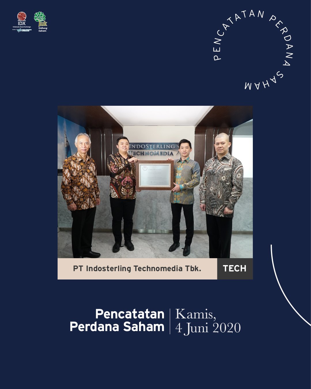 Idx در توییتر Idxupdate Pencatatan Perdana Saham Pt Indosterling Technomedia Tbk Kode Saham Tech Di Bei Saksikan Seremoni Virtual Pencatatan Perdana Saham Tech Di Youtube Resmi Bei Https T Co Cpbudsdhd0 Https T Co 4ghu4tkd4l