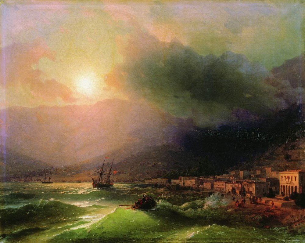 I haven't been on Twitter much lately. Everything is crazy and I don't need the constant stream of negativity from both sides. But, screw that. I'm hoisting the black flag and posting beauty and calm. Here is Ivan Aivazovsky's "Seaside City, View of Yalta."